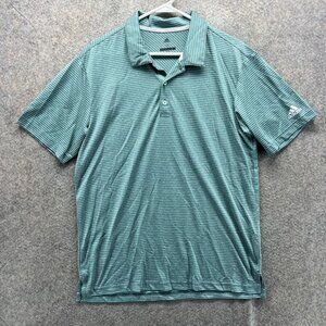 Adidas Golf Polo Shirt Mens Medium Green Stripe Performance Stretch Short Sleeve